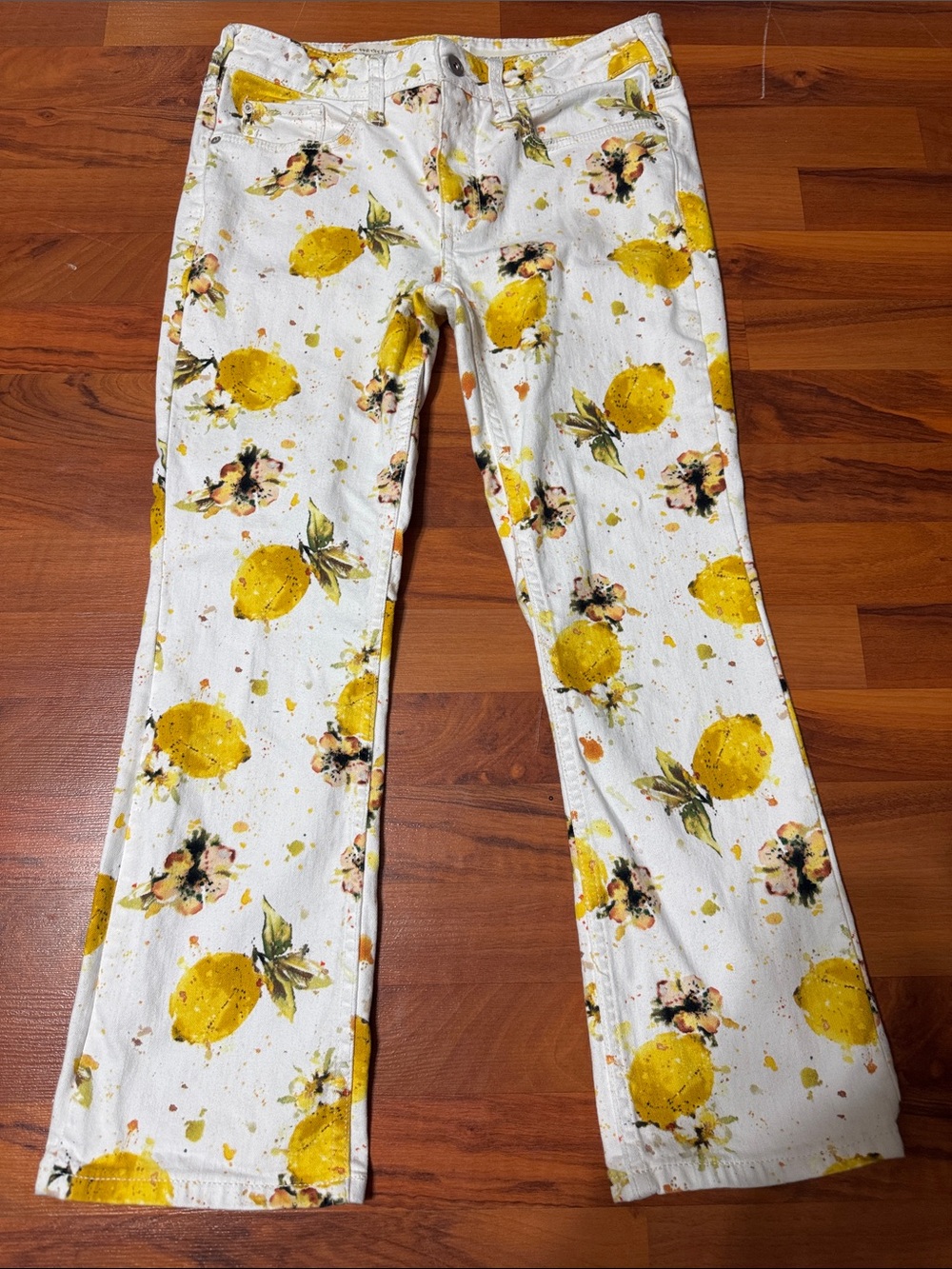 Anthropologie Pilcro and the Letterpress 28 Splatter/ Lemon print Jeans High Ris